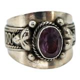 Natural Amethyst Sterling Silver Ring - Artisan Scroll - Size 6.5 - Pinky – OOAK - Unique one of a kind artisan item