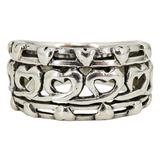 Wide Sterling Silver Heart Link Ring Artisan Band Size 8 – Studio made / small batch item  - Estate find