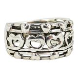 Wide Sterling Silver Heart Link Ring Artisan Band Size 8 – Studio made / small batch item  - Estate find