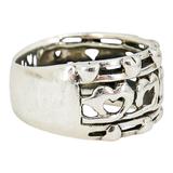Wide Sterling Silver Heart Link Ring Artisan Band Size 8 – Studio made / small batch item  - Estate find