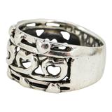 Wide Sterling Silver Heart Link Ring Artisan Band Size 8 – Studio made / small batch item  - Estate find