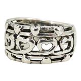 Wide Sterling Silver Heart Link Ring Artisan Band Size 8 – Studio made / small batch item  - Estate find