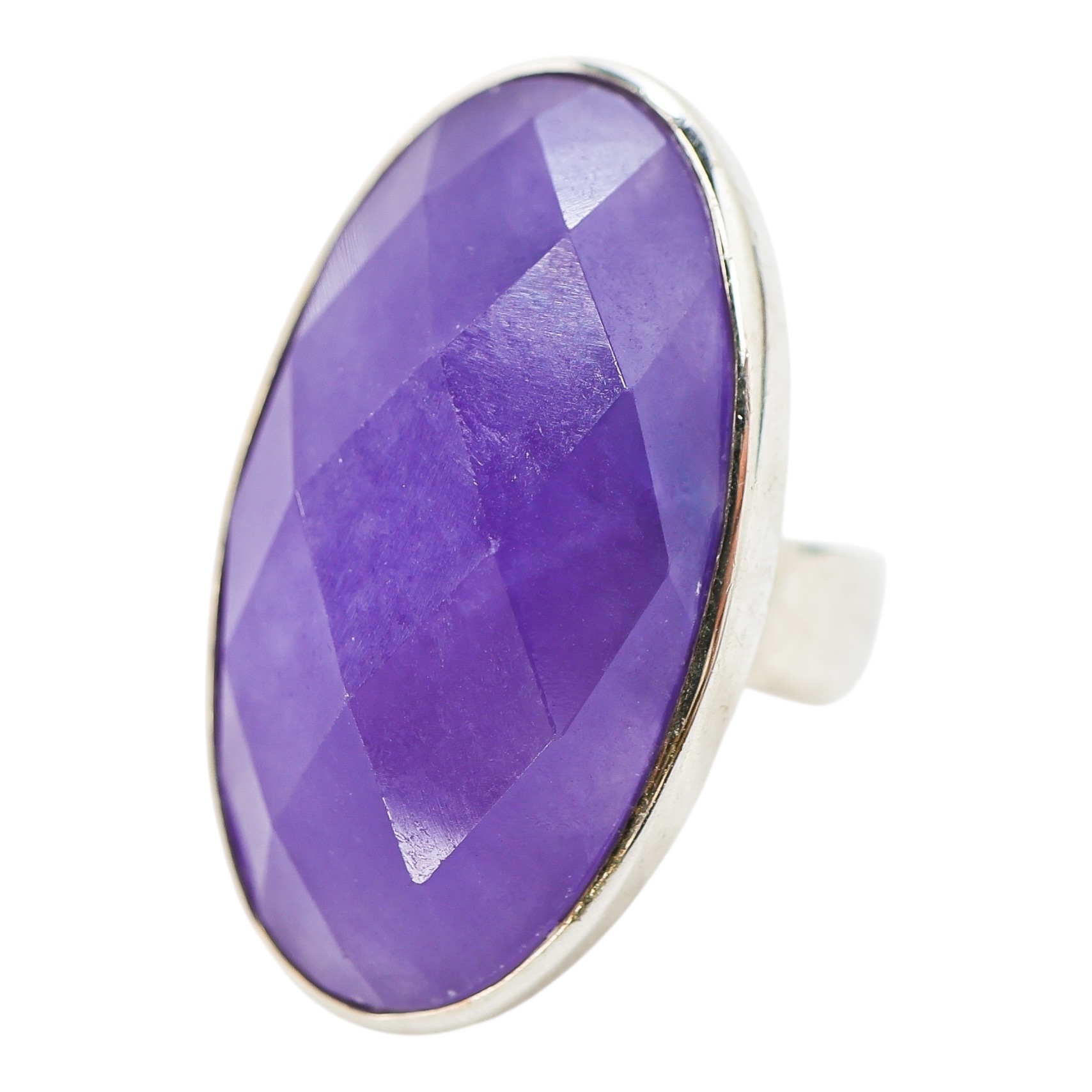 Y2K Sterling Silver Purple Chalcedony Ring – Size 7, Celestial Back, Statement