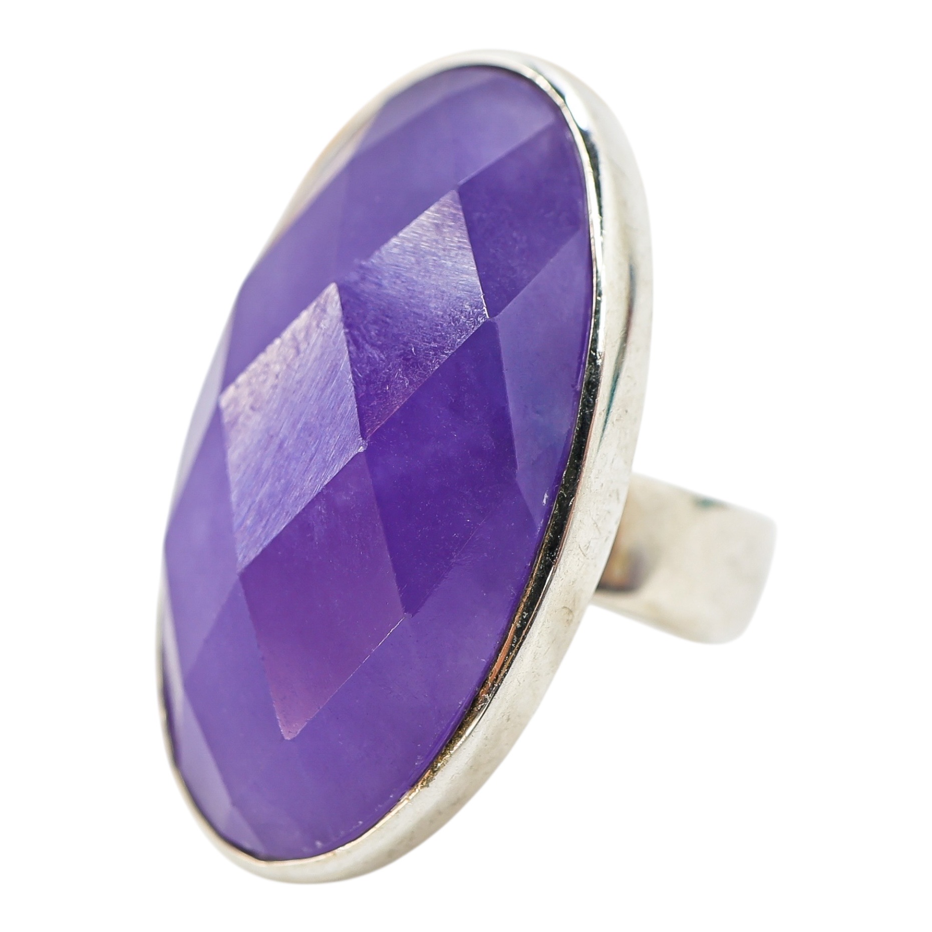 Y2K Sterling Silver Purple Chalcedony Ring – Size 7, Celestial Back, Statement image 4