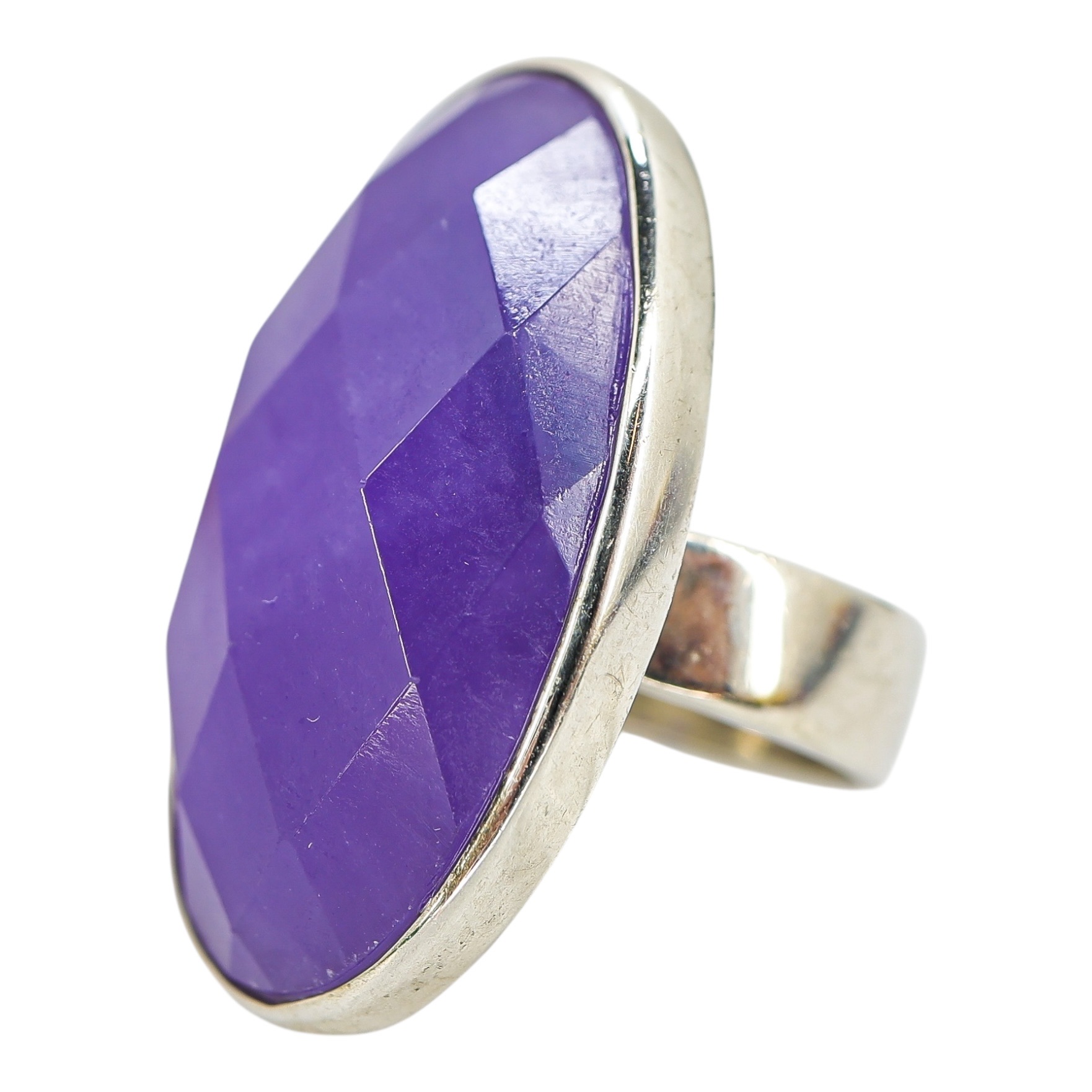 Y2K Sterling Silver Purple Chalcedony Ring – Size 7, Celestial Back, Statement image 5