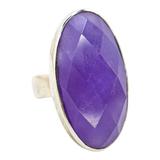 Y2K Sterling Silver Purple Chalcedony Ring – Size 7, Celestial Back, Statement – Estate Find