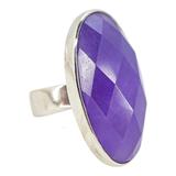 Y2K Sterling Silver Purple Chalcedony Ring – Size 7, Celestial Back, Statement – Estate Find