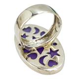 Y2K Sterling Silver Purple Chalcedony Ring – Size 7, Celestial Back, Statement – Estate Find