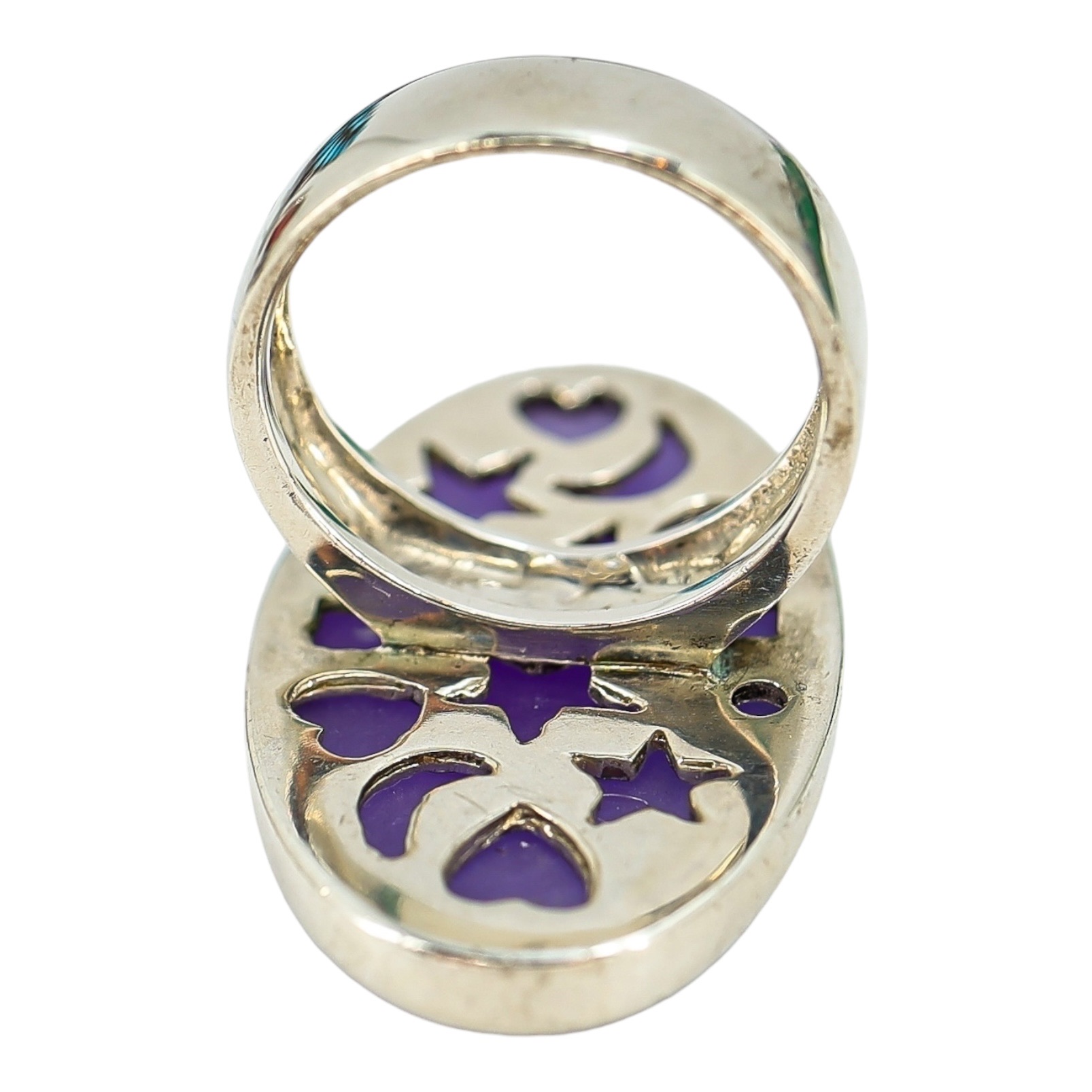 Y2K Sterling Silver Purple Chalcedony Ring – Size 7, Celestial Back, Statement image 15