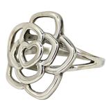 Sterling Silver Open Flower Ring with Heart Motif - Artisan Cast- 3.7G Size 9 – Studio made / small batch item  - Estate find
