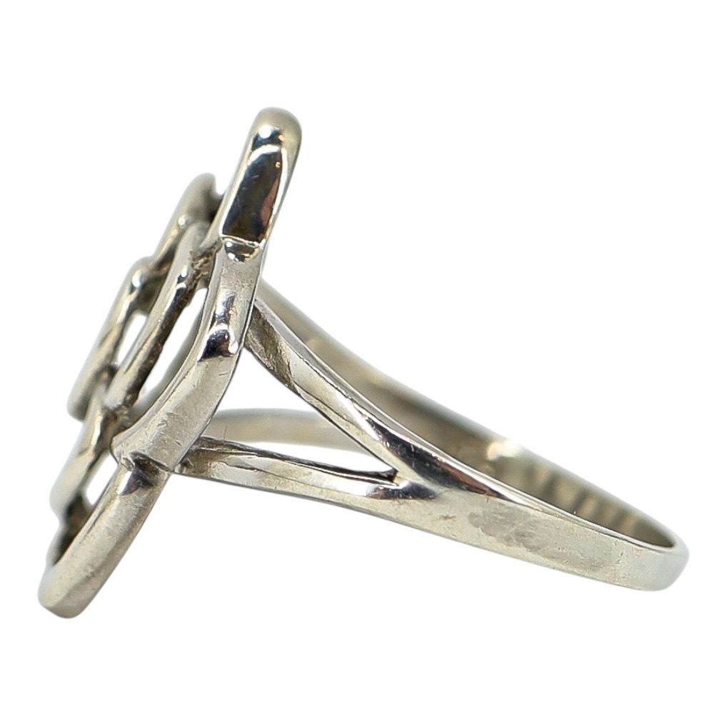 Sterling Silver Open Flower Ring with Heart Motif - Artisan Cast- 3.7G Size 9 image 3