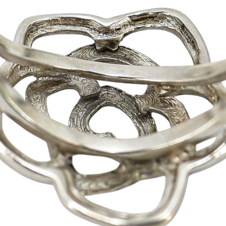 Sterling Silver Open Flower Ring with Heart Motif - Artisan Cast- 3.7G Size 9 image 5