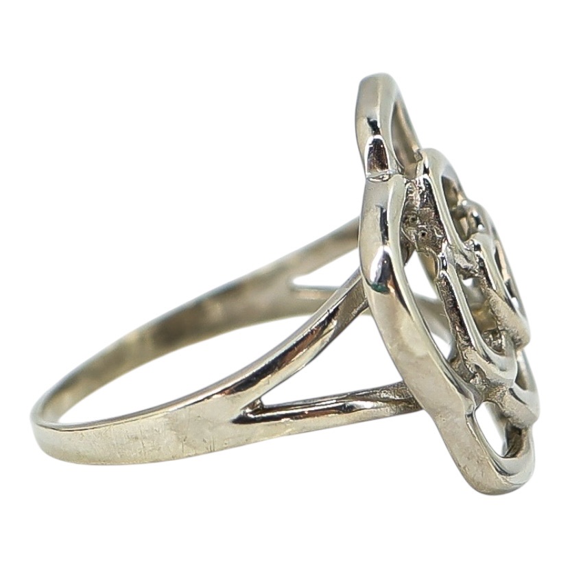 Sterling Silver Open Flower Ring with Heart Motif - Artisan Cast- 3.7G Size 9 image 7