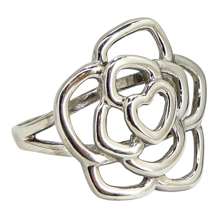 Sterling Silver Open Flower Ring with Heart Motif - Artisan Cast- 3.7G Size 9 image 8