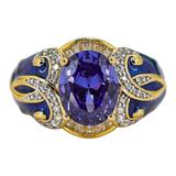 Sterling Silver Gold Vermeil Ring - Blue Enamel & Cubic Zirconia – Palazzo Style - Size 7 – Estate Find