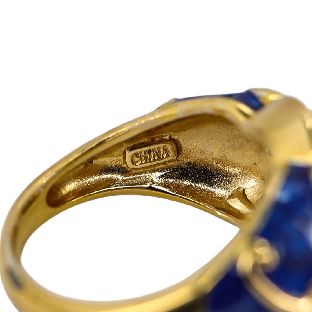 Sterling Silver Gold Vermeil Ring - Blue Enamel & Cubic Zirconia – Palazzo Style - Size 7 image 5