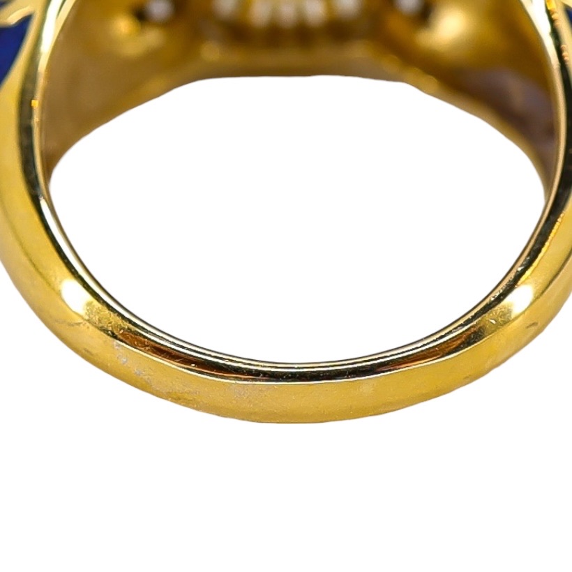 Sterling Silver Gold Vermeil Ring - Blue Enamel & Cubic Zirconia – Palazzo Style - Size 7 image 6