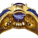 Sterling Silver Gold Vermeil Ring - Blue Enamel & Cubic Zirconia – Palazzo Style - Size 7 – Estate Find