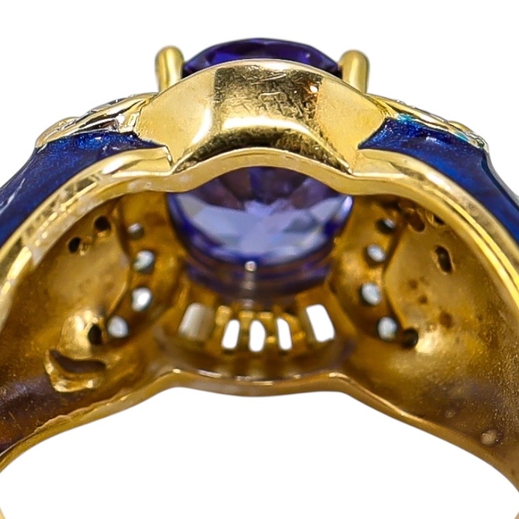 Sterling Silver Gold Vermeil Ring - Blue Enamel & Cubic Zirconia – Palazzo Style - Size 7 image 8