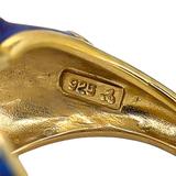 Sterling Silver Gold Vermeil Ring - Blue Enamel & Cubic Zirconia – Palazzo Style - Size 7 – Estate Find