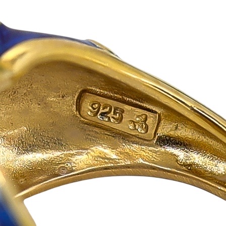 Sterling Silver Gold Vermeil Ring - Blue Enamel & Cubic Zirconia – Palazzo Style - Size 7 image 9