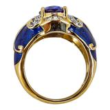 Sterling Silver Gold Vermeil Ring - Blue Enamel & Cubic Zirconia – Palazzo Style - Size 7 – Estate Find