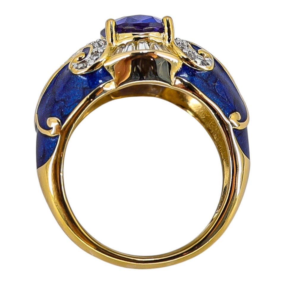 Sterling Silver Gold Vermeil Ring - Blue Enamel & Cubic Zirconia – Palazzo Style - Size 7 image 13