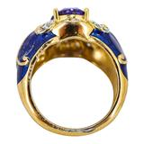 Sterling Silver Gold Vermeil Ring - Blue Enamel & Cubic Zirconia – Palazzo Style - Size 7 – Estate Find