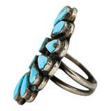 Vintage Southwestern Zuni-Style Petit Point Turquoise Sterling Silver Ring Size 6.5 – OOAK - Unique one of a kind artisan item