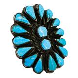 Vintage Southwestern Zuni-Style Petit Point Turquoise Sterling Silver Ring Size 6.5 – OOAK - Unique one of a kind artisan item