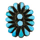Vintage Southwestern Zuni-Style Petit Point Turquoise Sterling Silver Ring Size 6.5 – OOAK - Unique one of a kind artisan item