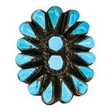Vintage Southwestern Zuni-Style Petit Point Turquoise Sterling Silver Ring Size 6.5 – OOAK - Unique one of a kind artisan item