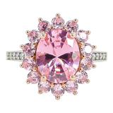 Sterling Silver Pink Cubic Zirconia Halo Ring – Oval Center, Pavé Accents - Size 7 – Estate Find