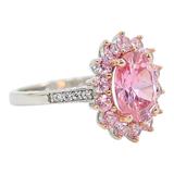 Sterling Silver Pink Cubic Zirconia Halo Ring – Oval Center, Pavé Accents - Size 7 – Estate Find