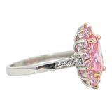 Sterling Silver Pink Cubic Zirconia Halo Ring – Oval Center, Pavé Accents - Size 7 – Estate Find