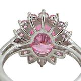 Sterling Silver Pink Cubic Zirconia Halo Ring – Oval Center, Pavé Accents - Size 7 – Estate Find