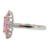 Sterling Silver Pink Cubic Zirconia Halo Ring – Oval Center, Pavé Accents - Size 7 – Estate Find