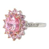 Sterling Silver Pink Cubic Zirconia Halo Ring – Oval Center, Pavé Accents - Size 7 – Estate Find
