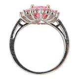 Sterling Silver Pink Cubic Zirconia Halo Ring – Oval Center, Pavé Accents - Size 7 – Estate Find