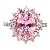 Sterling Silver Pink Cubic Zirconia Halo Ring – Oval Center, Pavé Accents - Size 7 – Estate Find