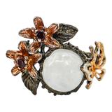 Sterling Silver Rainbow Moonstone Floral Ring – Sculptural Botanical Design Size 8.5 – Studio made / small batch item  - Estate find