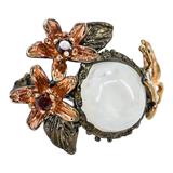 Sterling Silver Rainbow Moonstone Floral Ring – Sculptural Botanical Design Size 8.5 – Studio made / small batch item  - Estate find