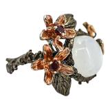 Sterling Silver Rainbow Moonstone Floral Ring – Sculptural Botanical Design Size 8.5 – Studio made / small batch item  - Estate find