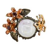 Sterling Silver Rainbow Moonstone Floral Ring – Sculptural Botanical Design Size 8.5 – Studio made / small batch item  - Estate find