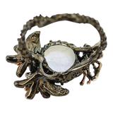 Sterling Silver Rainbow Moonstone Floral Ring – Sculptural Botanical Design Size 8.5 – Studio made / small batch item  - Estate find