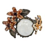 Sterling Silver Rainbow Moonstone Floral Ring – Sculptural Botanical Design Size 8.5 – Studio made / small batch item  - Estate find
