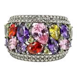 Wide Multicolor Cocktail Ring Stainless Steel Pavé Band Size 8 Statement Ring – Estate Find