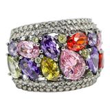 Wide Multicolor Cocktail Ring Stainless Steel Pavé Band Size 8 Statement Ring – Estate Find