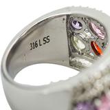 Wide Multicolor Cocktail Ring Stainless Steel Pavé Band Size 8 Statement Ring – Estate Find