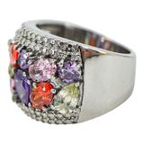 Wide Multicolor Cocktail Ring Stainless Steel Pavé Band Size 8 Statement Ring – Estate Find